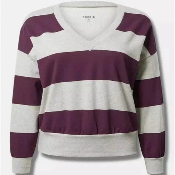 Drop Shoulder V-Neck PulloverStriped V-Neck Sweater - Purple and Gray - Picture 6 of 11